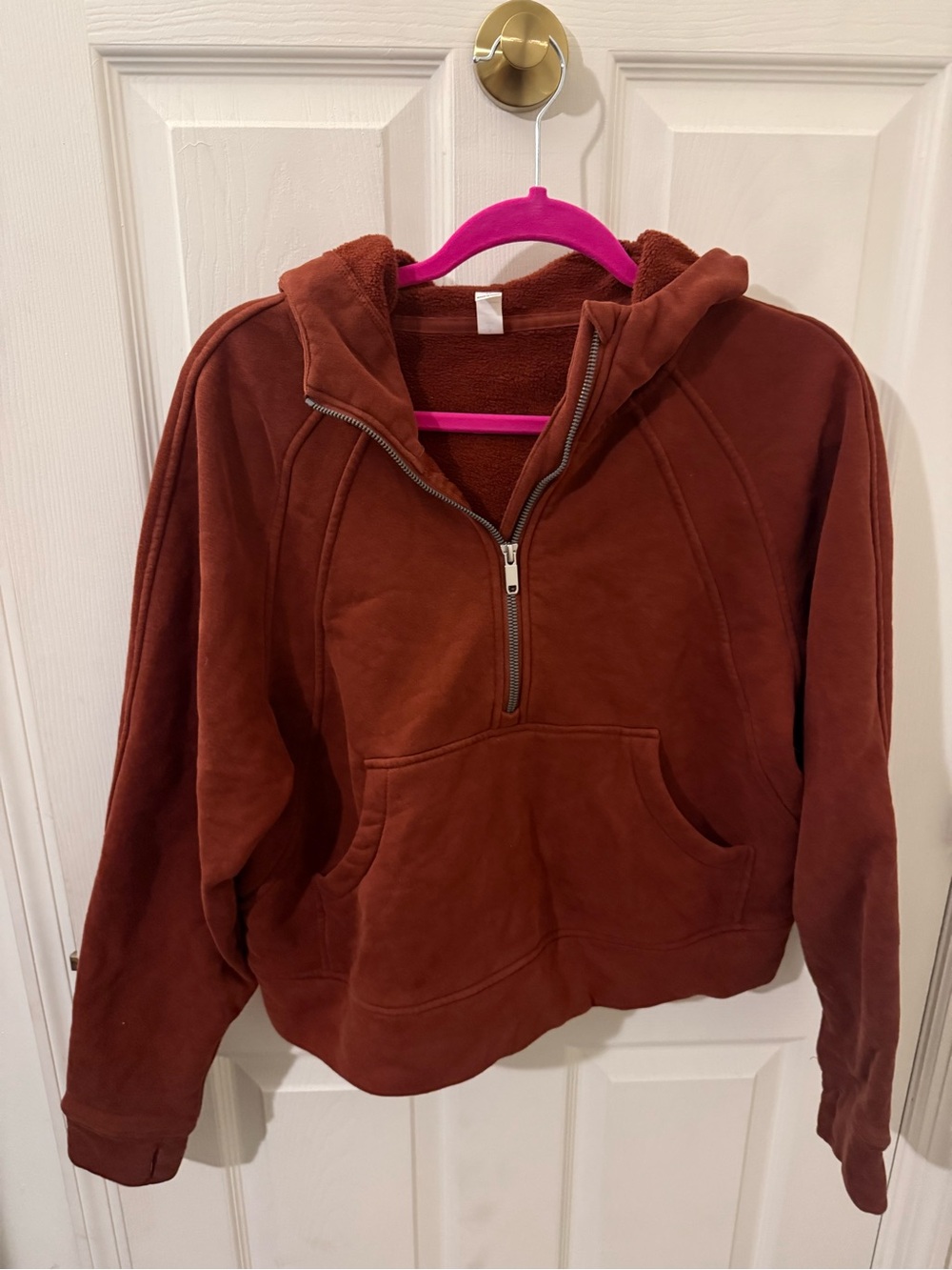 Amazon Women's Half-Zip Hooded Sweatshirt - Rust Brown